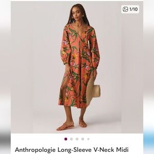 Anthropologie Terracotta Floral Midi Oversize Dress, 100% Cotton P2P 19"